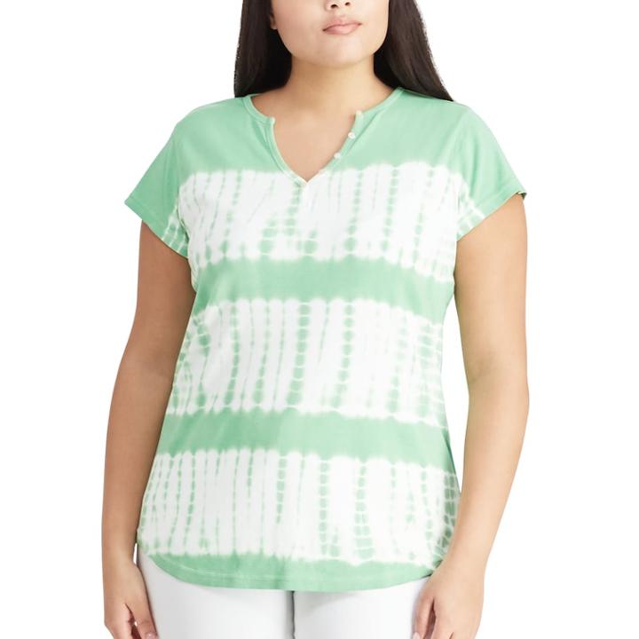 Plus Size Chaps Button Accent Tee, Women's, Size: 3xl, Green