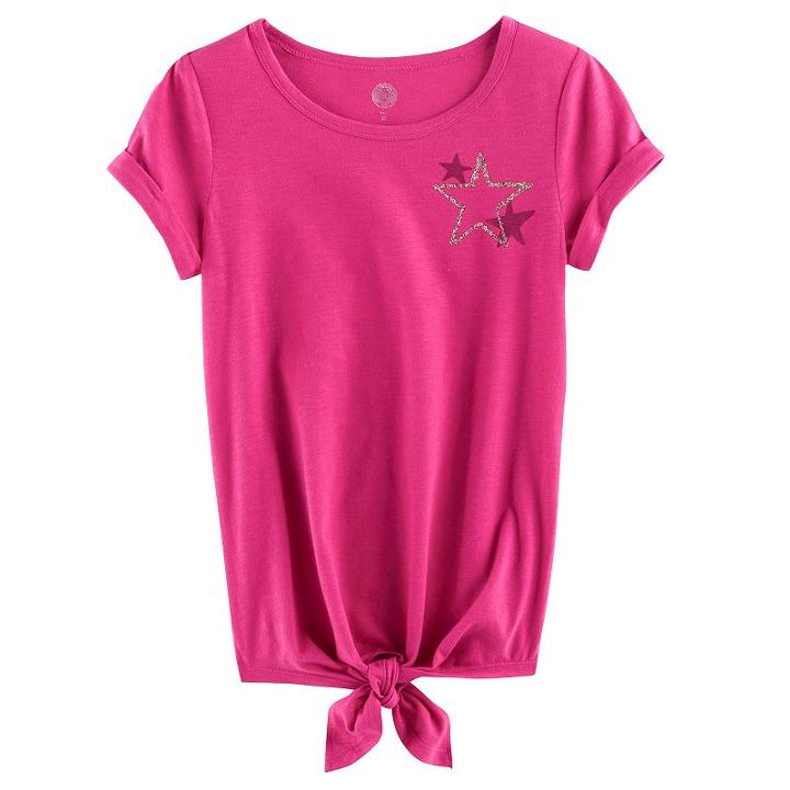Girls 7-16 & Plus Size So&reg; Rolled Cuff Tie Front Tee, Size: 18 1/2, Med Pink