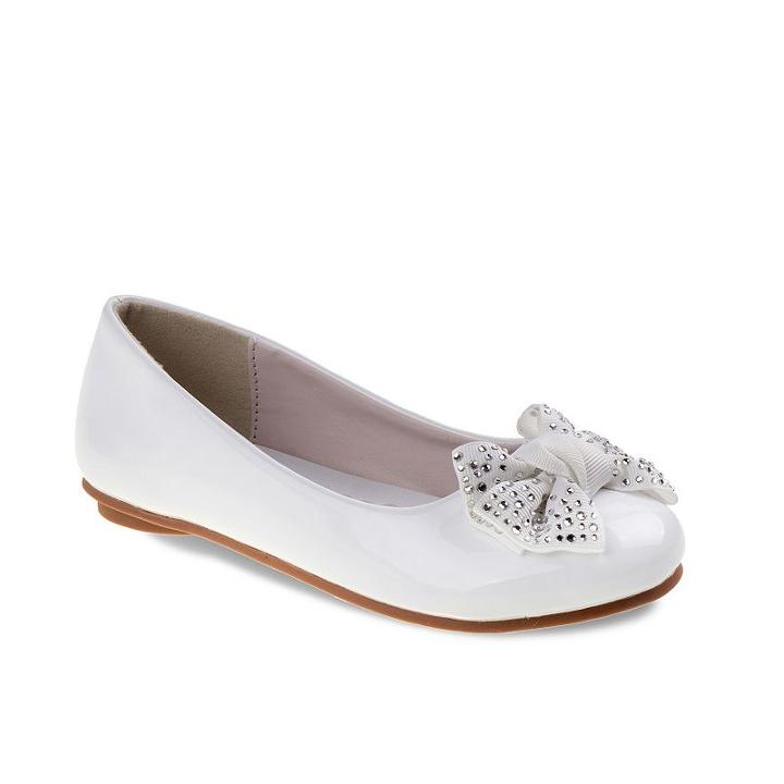 Laura Ashley Girls' Rhinestone Bow Ballet Flats, Girl's, Size: 12, White