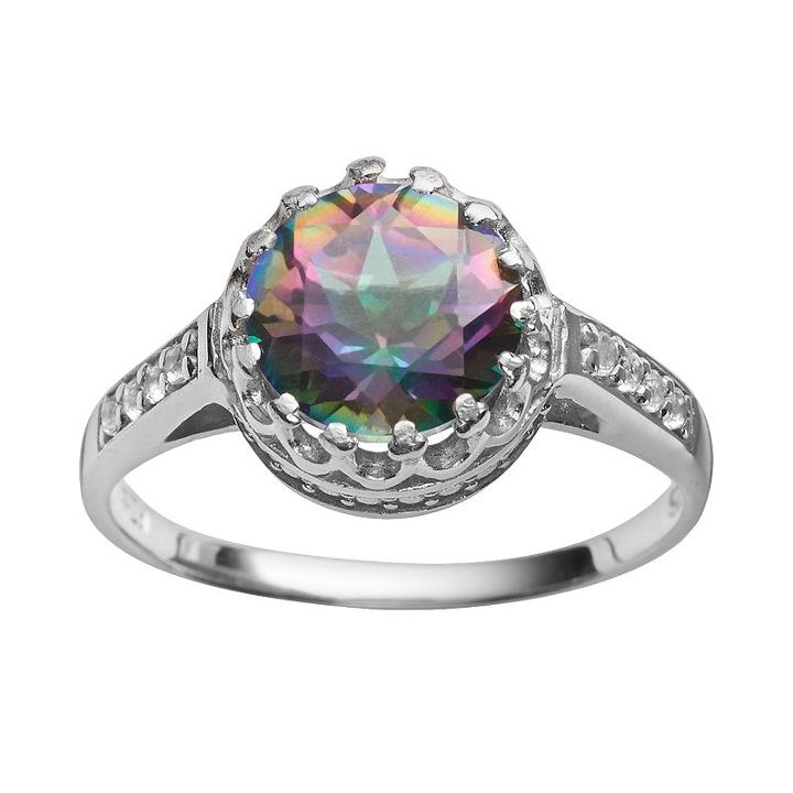 Sterling Silver Rainbow Quartz And Lab-created White Sapphire Crown Ring, Women's, Size: 12, Other Clrs