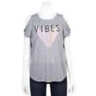 Juniors' Grayson Threads Vibes Prism Cold-shoulder Graphic Tee, Teens, Size: Xs, Light Grey