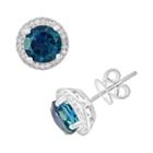 Sterling Silver London Blue Topaz And .15-ct. T.w. Diamond Frame Stud Earrings, Women's