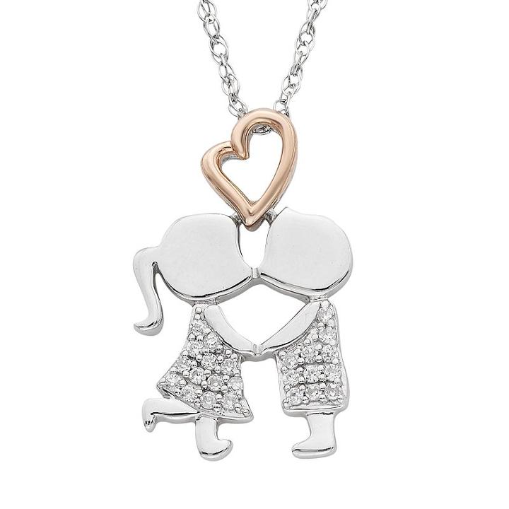 Charming Moments 10k Rose Gold Over Silver 1/10 Carat T.w. Diamond First Kiss Pendant Necklace, Women's, Size: 18, White
