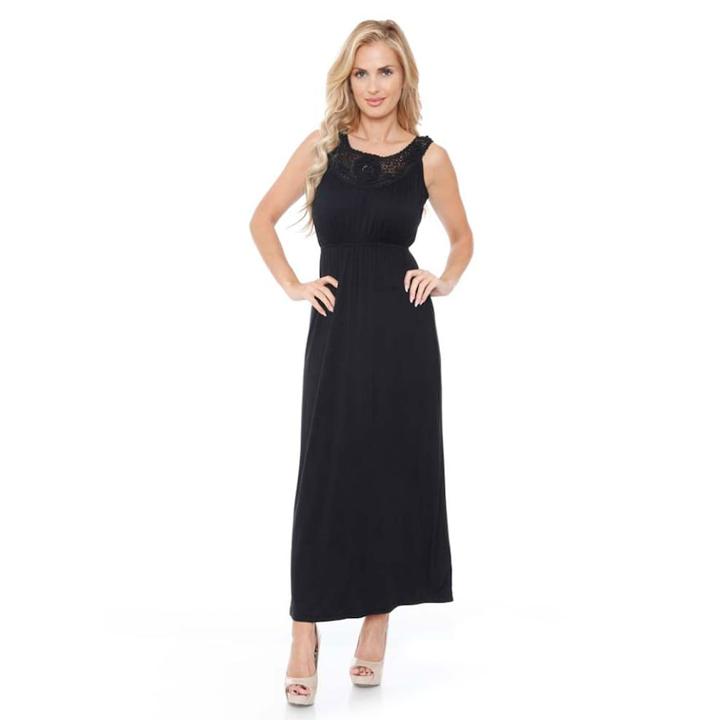 Women's White Mark Katherine Lace-trim Maxi Dress, Size: Small, Black