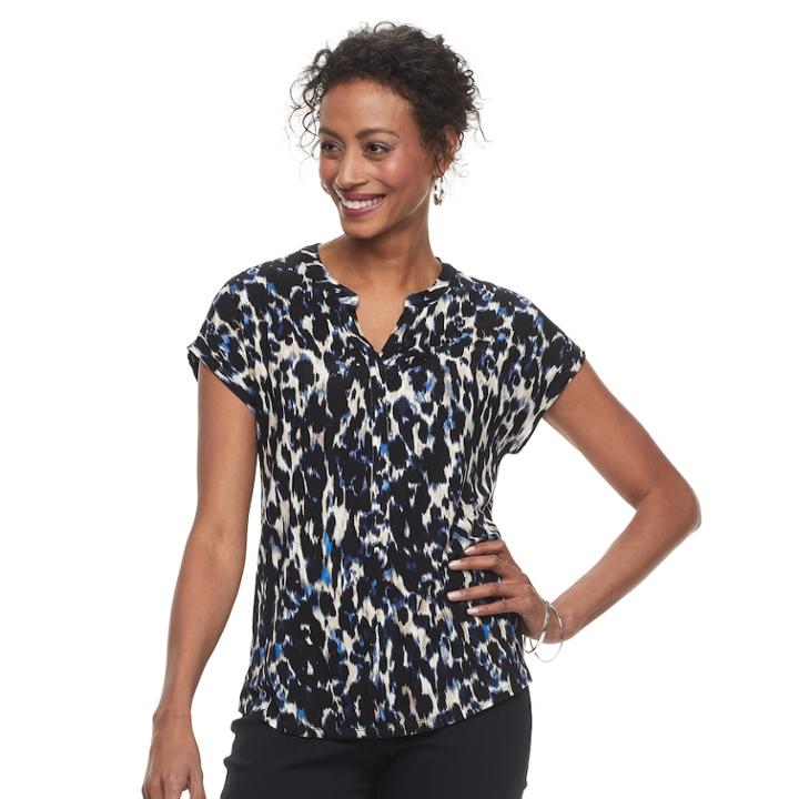 Women's Dana Buchman Print Splitneck Top, Size: Large, Brt Blue