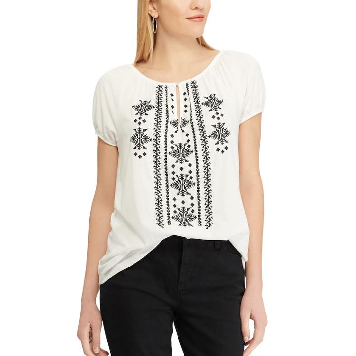 Women's Chaps Embroidered Peasant Top, Size: Xxl, White
