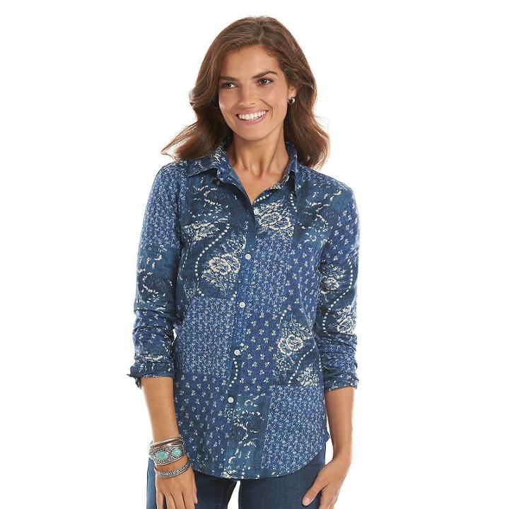 Chaps Printed Button-down Shirt - Women's, Size: Xxl, Pink Ovrfl