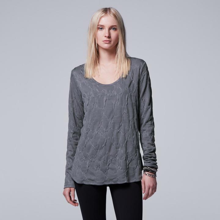 Women's Simply Vera Vera Wang Textured Scoopneck Tee, Size: Xl, Grey