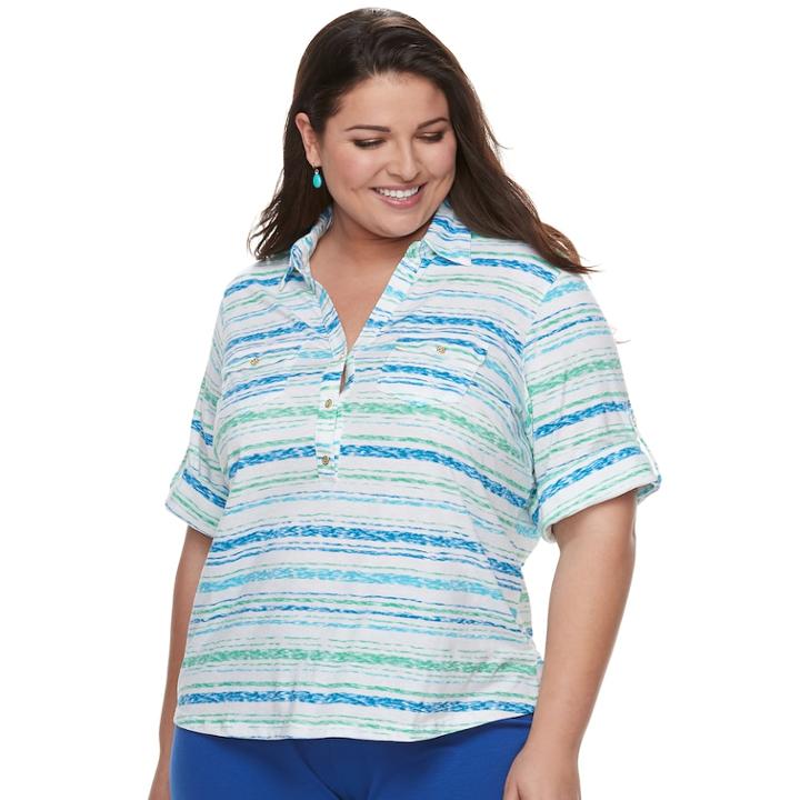 Plus Size Cathy Daniels Stripe Top, Women's, Size: 3xl, Green