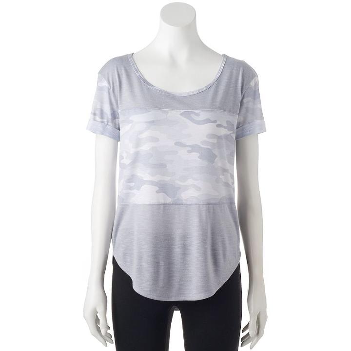 Juniors' So&reg; Perfectly Soft Camo Insert Short Sleeve Tee, Teens, Size: Medium, Silver