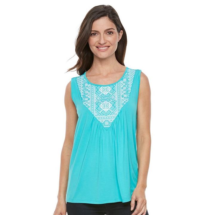 Women's Croft & Barrow&reg; Embroidered-bib Tank, Size: Xs, Turquoise/blue (turq/aqua)