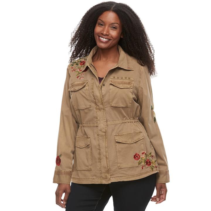 Plus Size Sonoma Goods For Life&trade; Embroidered Utility Jacket, Women's, Size: 1xl, Grey