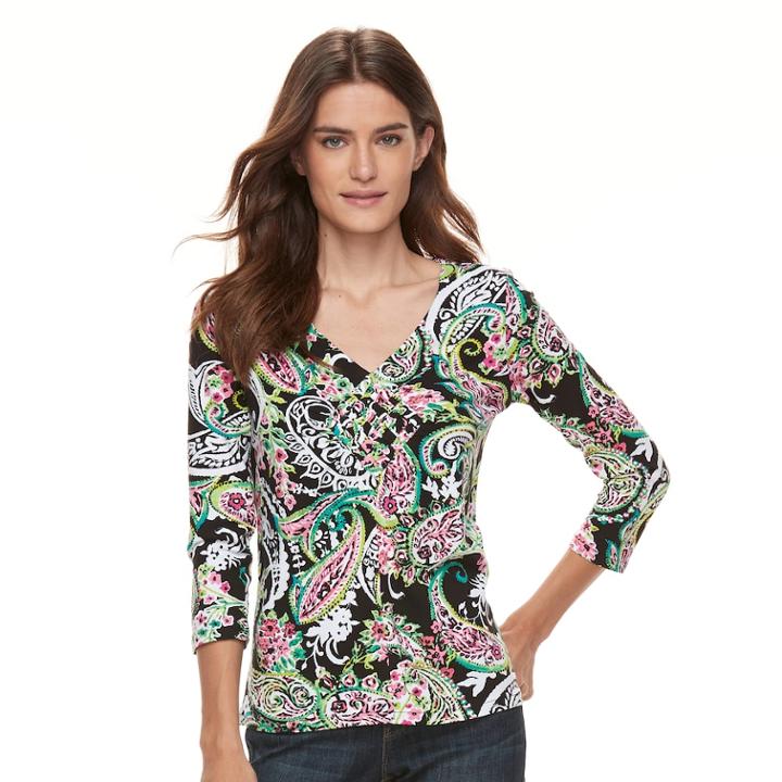 Women's Caribbean Joe Abstract 3/4 Sleeve Top, Size: Medium, Oxford