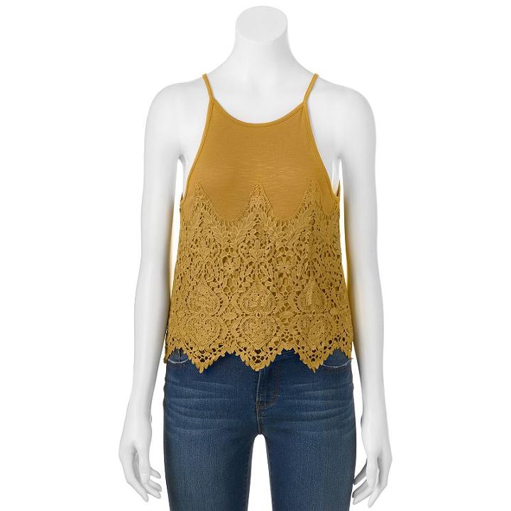 Juniors' About A Girl Crochet Halter Top, Size: Large, Gold