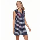 Women's Portocruz Striped Hooded Cover-up Tunic, Size: Small, Blue (navy)