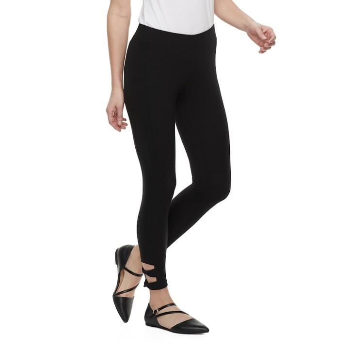 Women's Utopia By Hue Wide Waist Twisted Ankle Strap Leggings, Size: Medium, Black