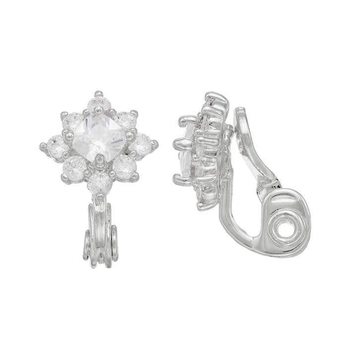 Napier Cubic Zirconia Starburst Nickel Free Clip-on Earrings, Women's, Silver