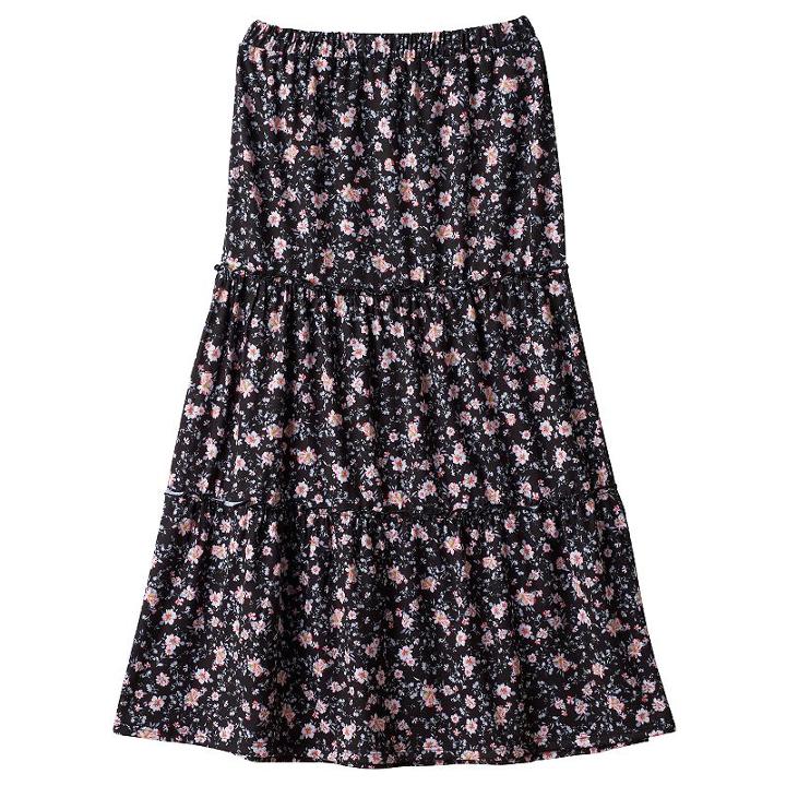 Girls 7-16 Joey B Patterned Ruffle Tiered Maxi Skirt, Girl's, Size: Medium, Dark Pink