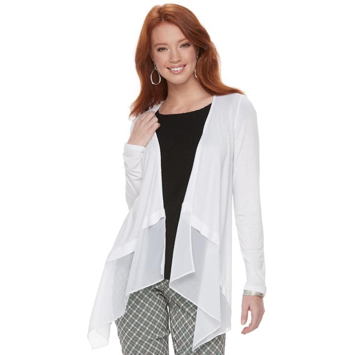 Women's Elle&trade; Mixed-media Flyaway Cardigan, Size: Large, White