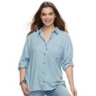Juniors' Plus Size So&reg; Chambray Button Down Shirt, Teens, Size: 3xl, Light Blue