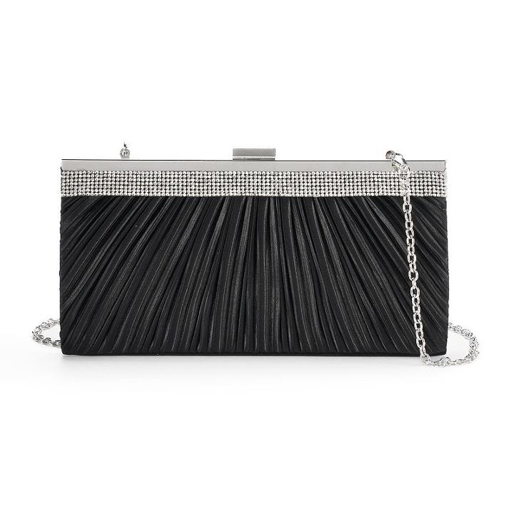 Gunne Sax Laura Pleated Satin Rhinestone Frame Clutch, Women's, Black