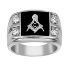 Stainless Steel Cubic Zirconia Masonic Ring - Men, Size: 12, Black