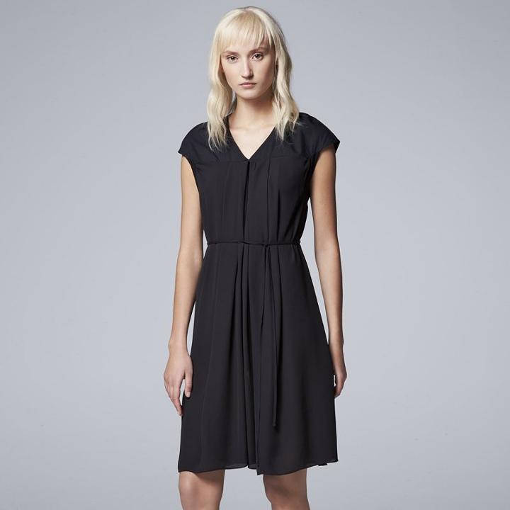 Women's Simply Vera Vera Wang Pleated Shift Dress, Size: Xs, Black