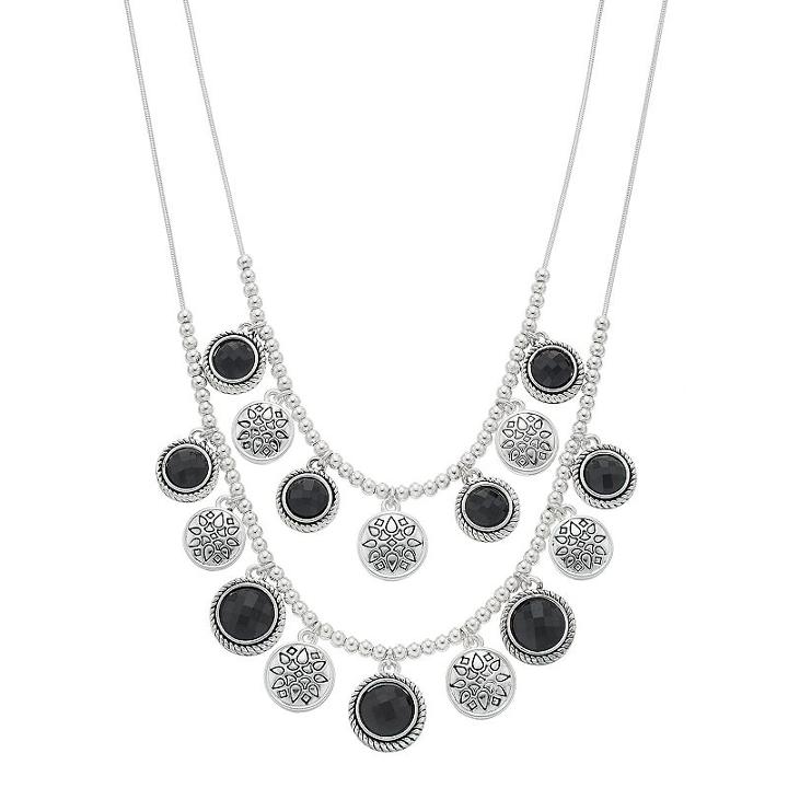 Napier Etched Medallion Double Strand Necklace, Women's, Black