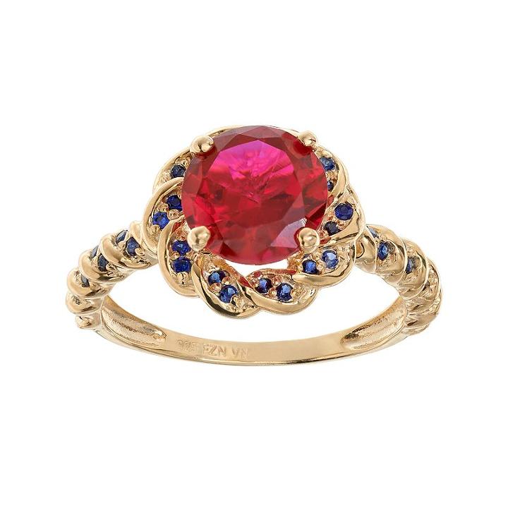 Lab-created Ruby And Lab-created Sapphire 14k Gold Over Silver Flower Ring, Women's, Size: 6, Multicolor
