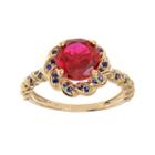 Lab-created Ruby And Lab-created Sapphire 14k Gold Over Silver Flower Ring, Women's, Size: 6, Multicolor