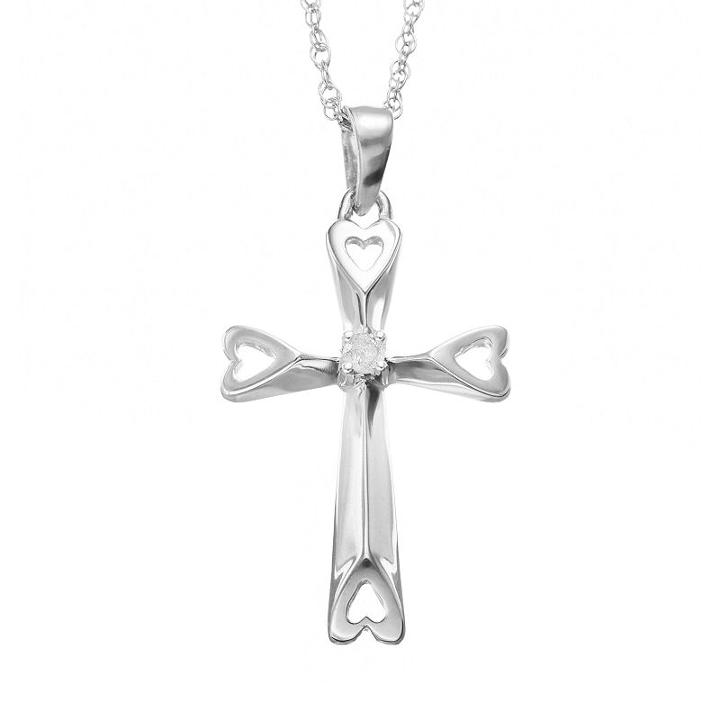 Sterling Silver Diamond Accent Cross Pendant Necklace, Women's, Size: 18, Grey