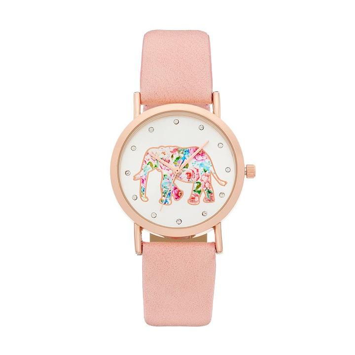 Women's Crystal Floral Elephant Watch, Size: Medium, Pink