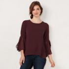 Women's Lc Lauren Conrad Ruffle Sleeve Split-back Top, Size: Xxl, Drk Purple