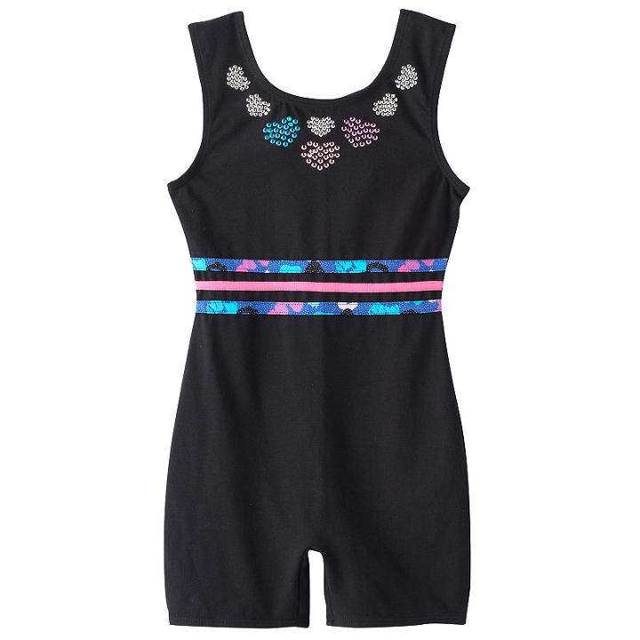 Girls 4-14 Jacques Moret Embellished Biketard Leotard, Size: Small, Black