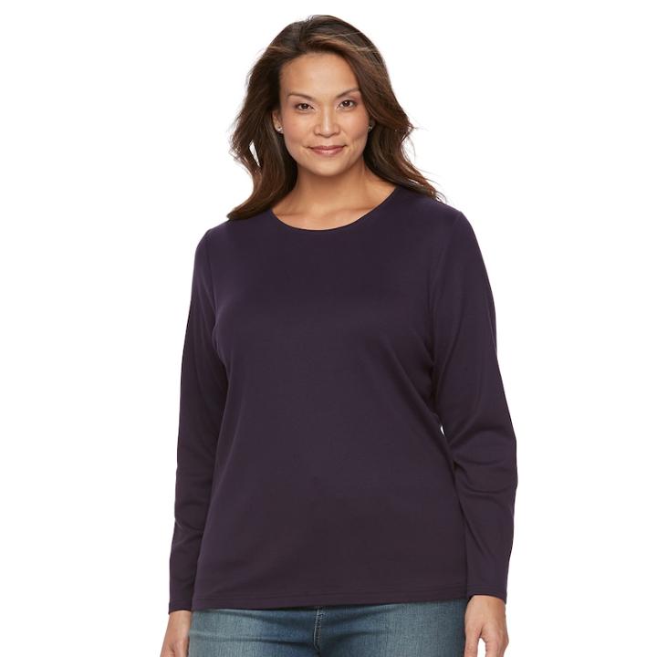 Plus Size Croft & Barrow&reg; Crewneck Long-sleeve Tee, Women's, Size: 2xl, Drk Purple