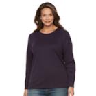Plus Size Croft & Barrow&reg; Crewneck Long-sleeve Tee, Women's, Size: 2xl, Drk Purple