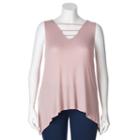 Juniors' Plus Size Mudd&reg; Shark-bite Hem Ladder Tank, Girl's, Size: 3xl, Light Pink