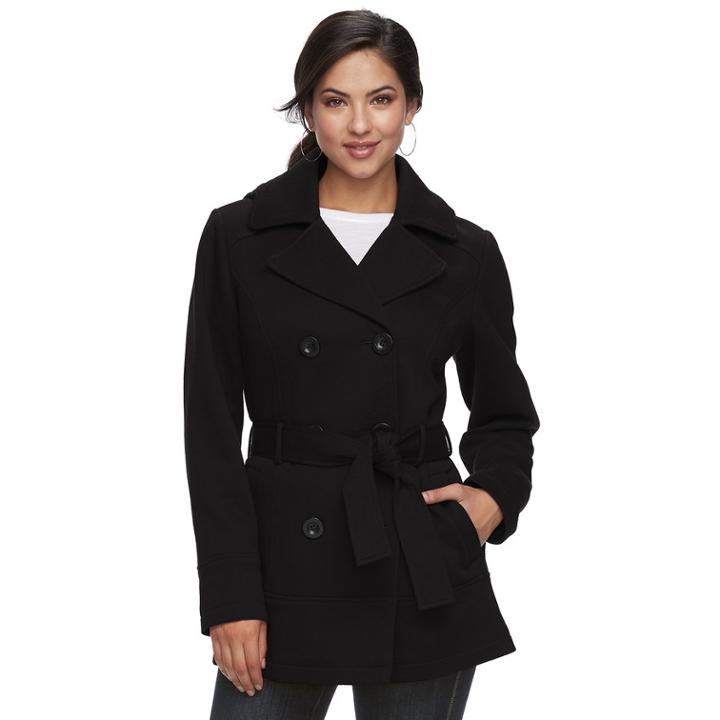 Women's D.e.t.a.i.l.s Hooded Double-breasted Fleece Jacket, Size: Large, Black