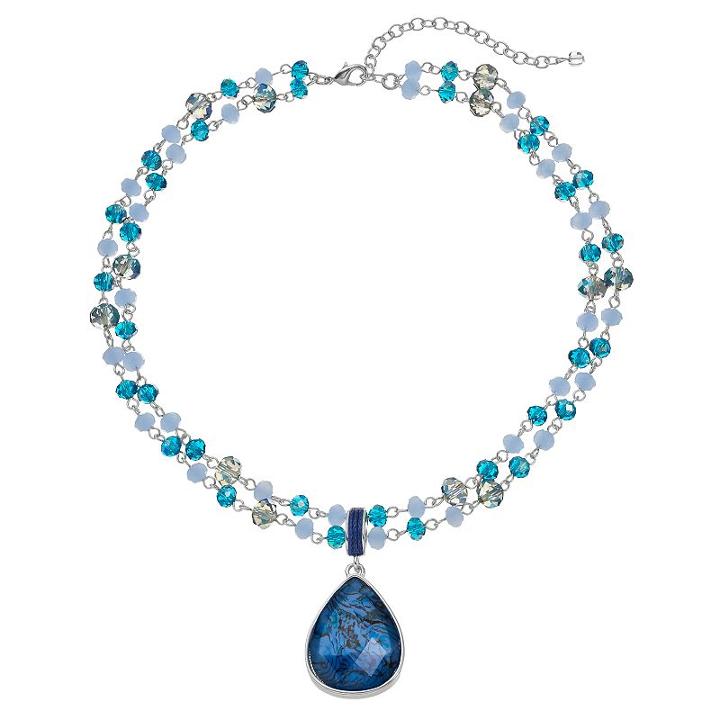 Napier Blue Beaded Double Strand Teardrop Pendant Necklace, Women's, Blue Other