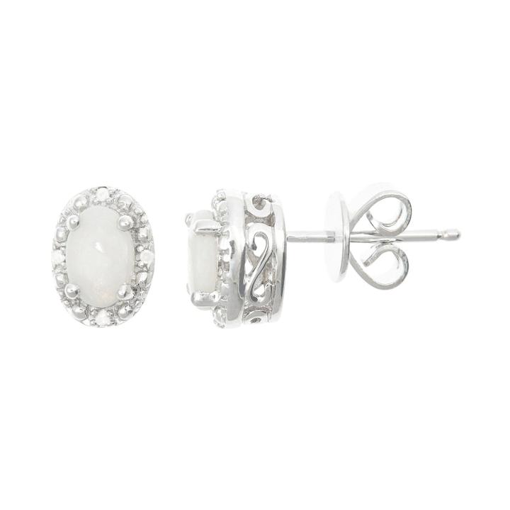 Sterling Silver Opal & Diamond Accent Oval Halo Stud Earrings, Women's, White