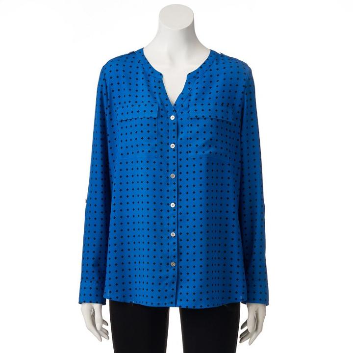 Women's Croft & Barrow&reg; Crepe Button Down Top, Size: Medium, Dark Blue