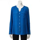 Women's Croft & Barrow&reg; Crepe Button Down Top, Size: Medium, Dark Blue