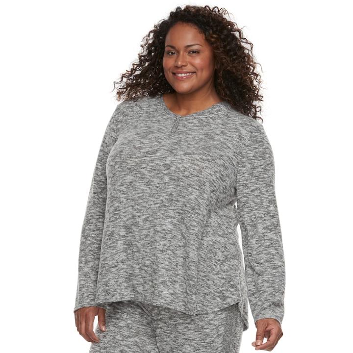 Plus Size Cuddl Duds Pajamas: Snow Days Long Sleeve Henley Top, Women's, Size: 1xl, Dark Grey