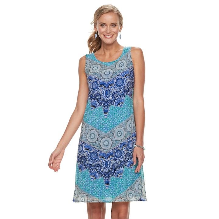 Women's Dana Buchman Print Mesh Overlay Tank Dress, Size: Xs, Turquoise/blue (turq/aqua)