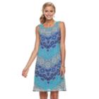 Women's Dana Buchman Print Mesh Overlay Tank Dress, Size: Xs, Turquoise/blue (turq/aqua)