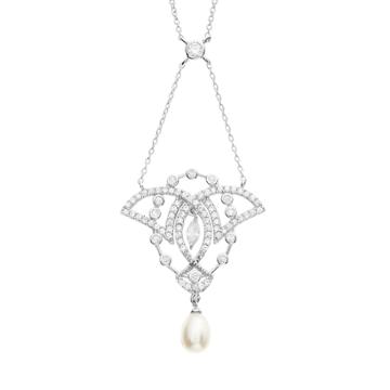 Sophie Miller Cubic Zirconia And Freshwater Cultured Pearl Sterling Silver Openwork Drop Necklace - 18.5 In, Women's, Size: 18, White