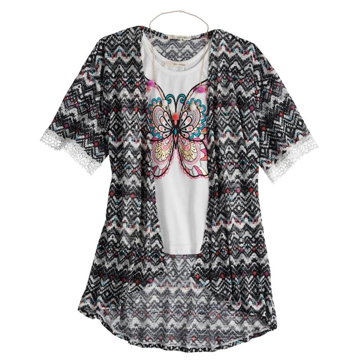 Girls 7-16 Self Esteem Graphic Tank Top & Kimono Set With Necklace, Size: Large, White