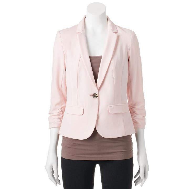 Juniors' Candie's&reg; Ruched Sleeve Blazer, Girl's, Size: Medium, Brt Pink