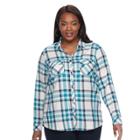 Plus Size Croft & Barrow&reg; Plaid Flannel Shirt, Women's, Size: 1xl, Blue