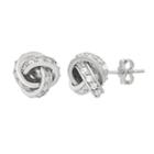 Cubic Zirconia Sterling Silver Love Knot Button Stud Earrings, Women's, White
